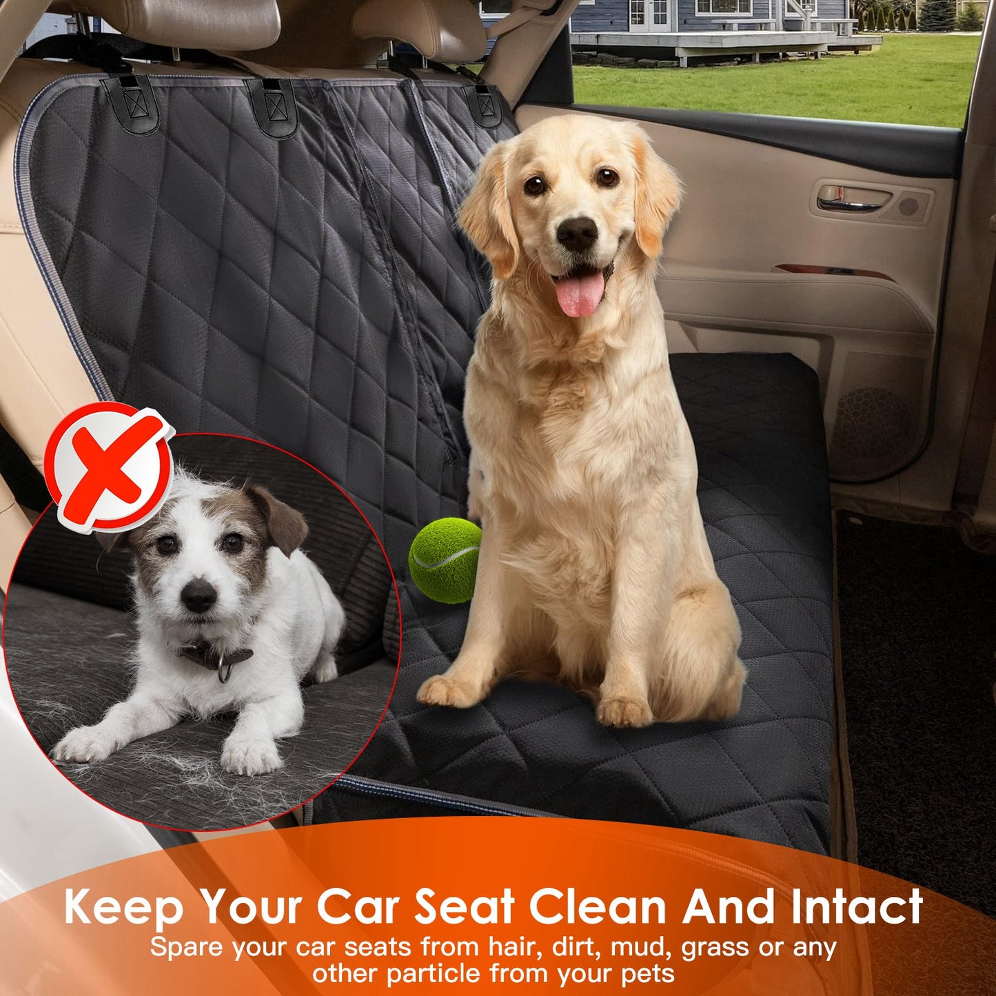 Dog Car Seat Cover – Waterproof & Scratchproof Back Seat Protector with Safety Belt for Car, SUV & Truck