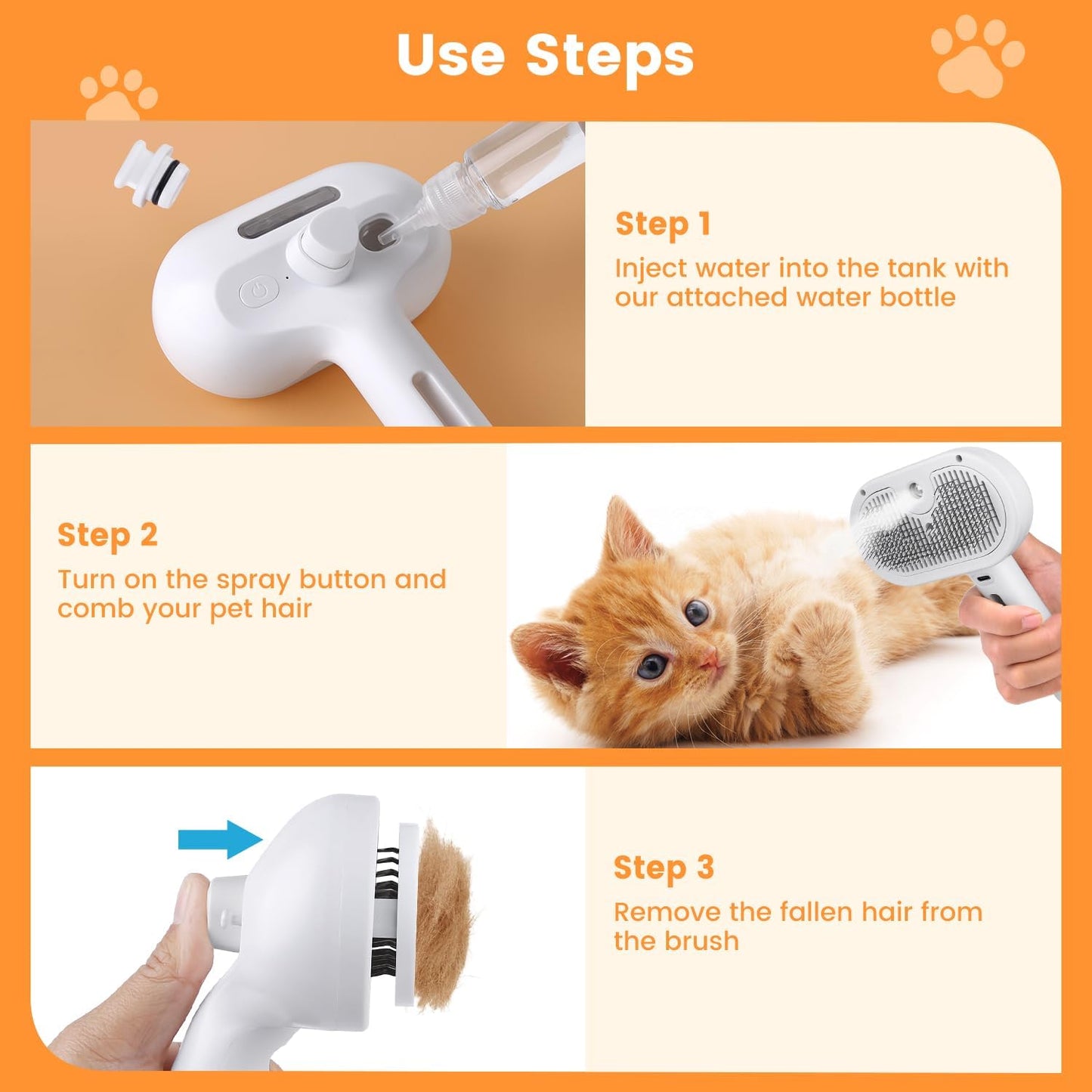 3-in-1 Pet Steam Brush – Hair Removal & Grooming Comb with Water Spray for Cats & Dogs