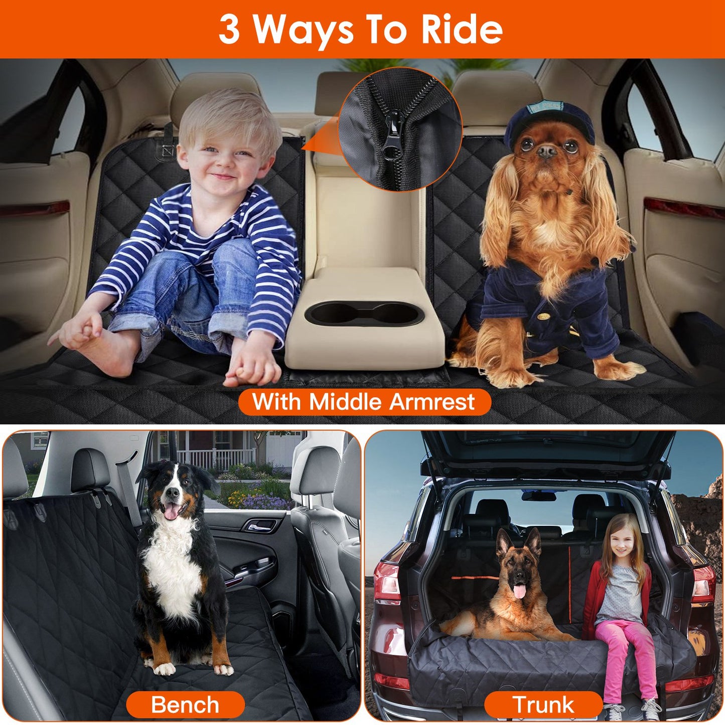 Dog Car Seat Cover – Waterproof & Scratchproof Back Seat Protector with Safety Belt for Car, SUV & Truck