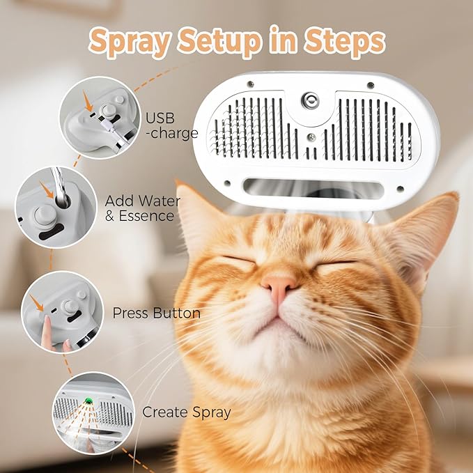 3-in-1 Pet Steam Brush – Hair Removal & Grooming Comb with Water Spray for Cats & Dogs