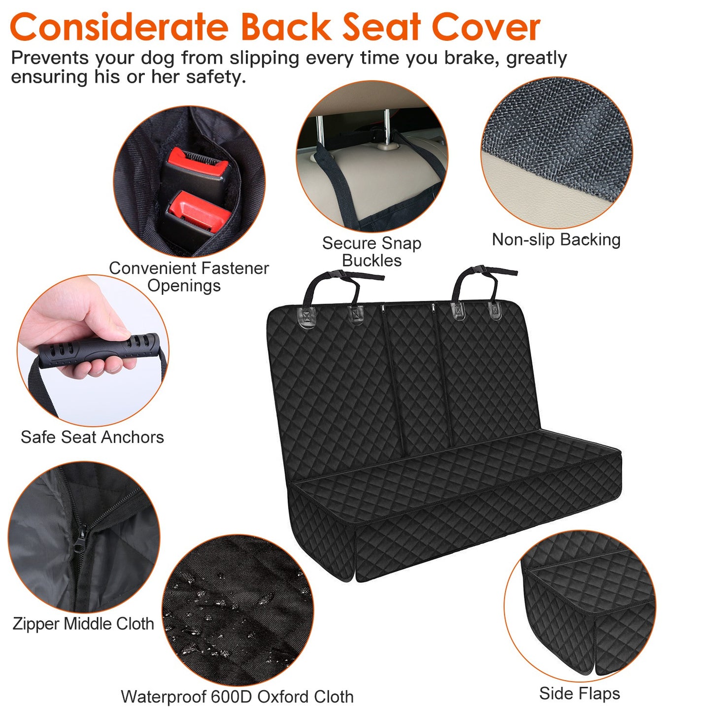 Dog Car Seat Cover – Waterproof & Scratchproof Back Seat Protector with Safety Belt for Car, SUV & Truck