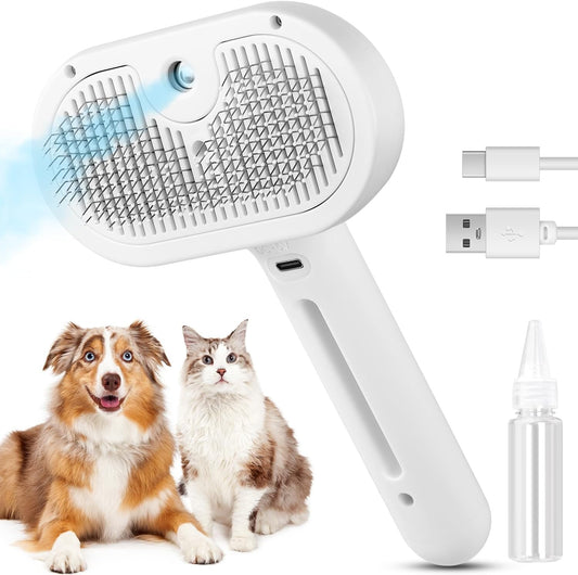 3-in-1 Pet Steam Brush – Hair Removal & Grooming Comb with Water Spray for Cats & Dogs