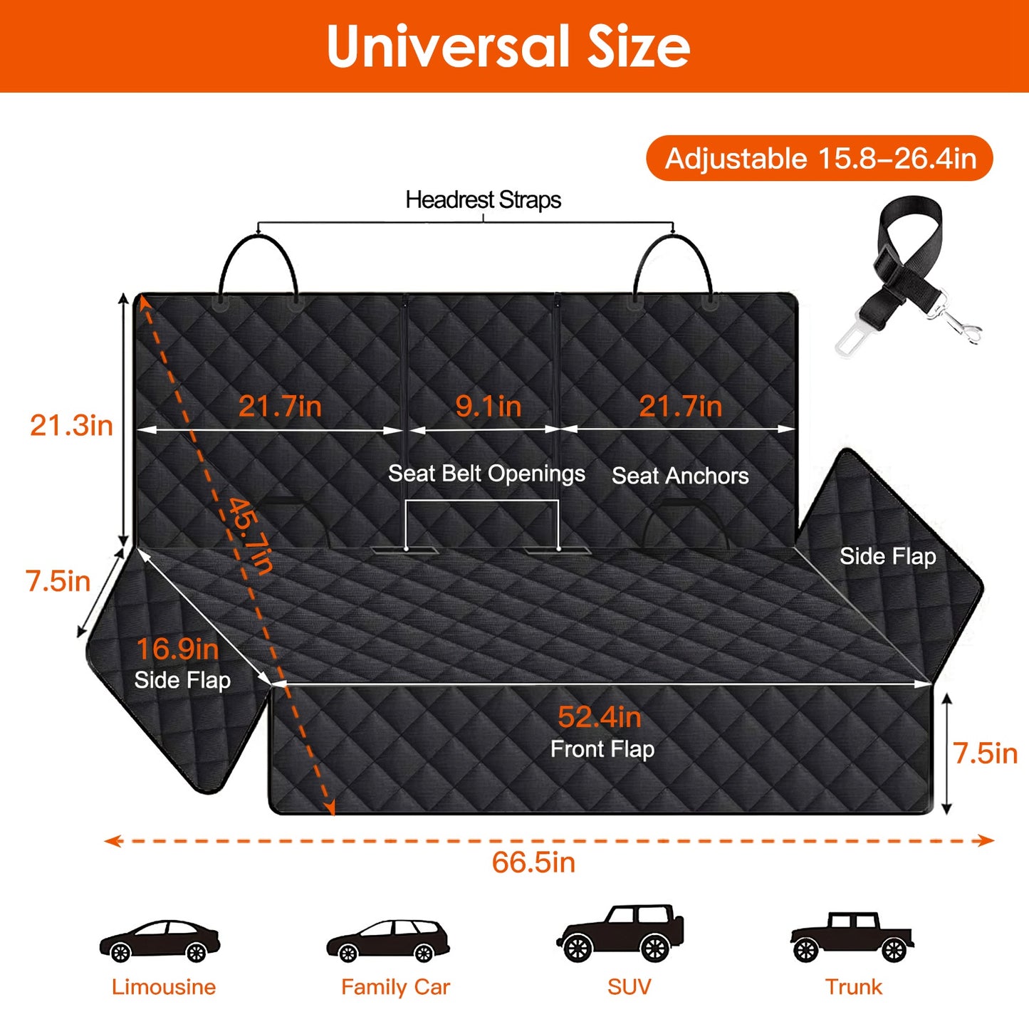 Dog Car Seat Cover – Waterproof & Scratchproof Back Seat Protector with Safety Belt for Car, SUV & Truck