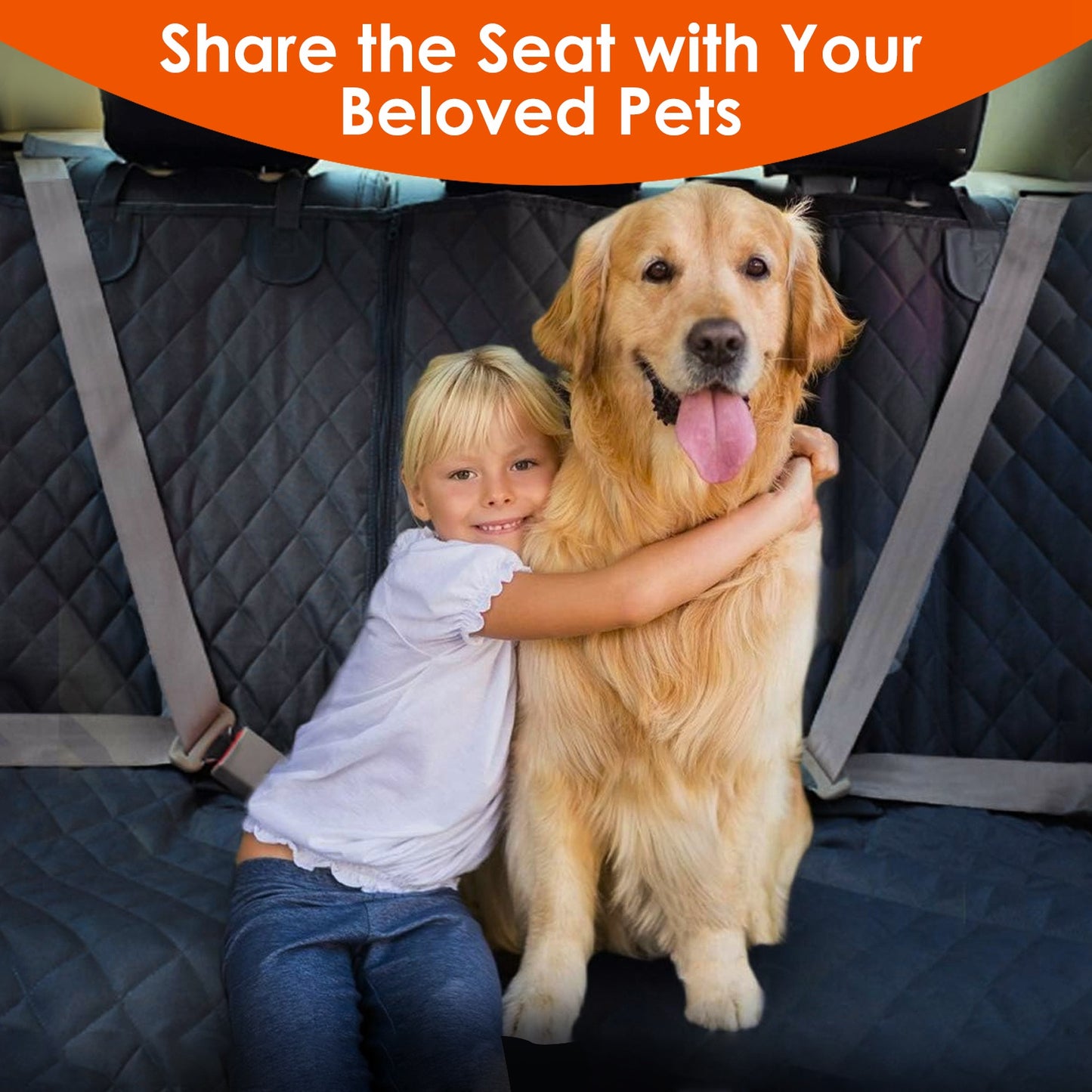Dog Car Seat Cover – Waterproof & Scratchproof Back Seat Protector with Safety Belt for Car, SUV & Truck