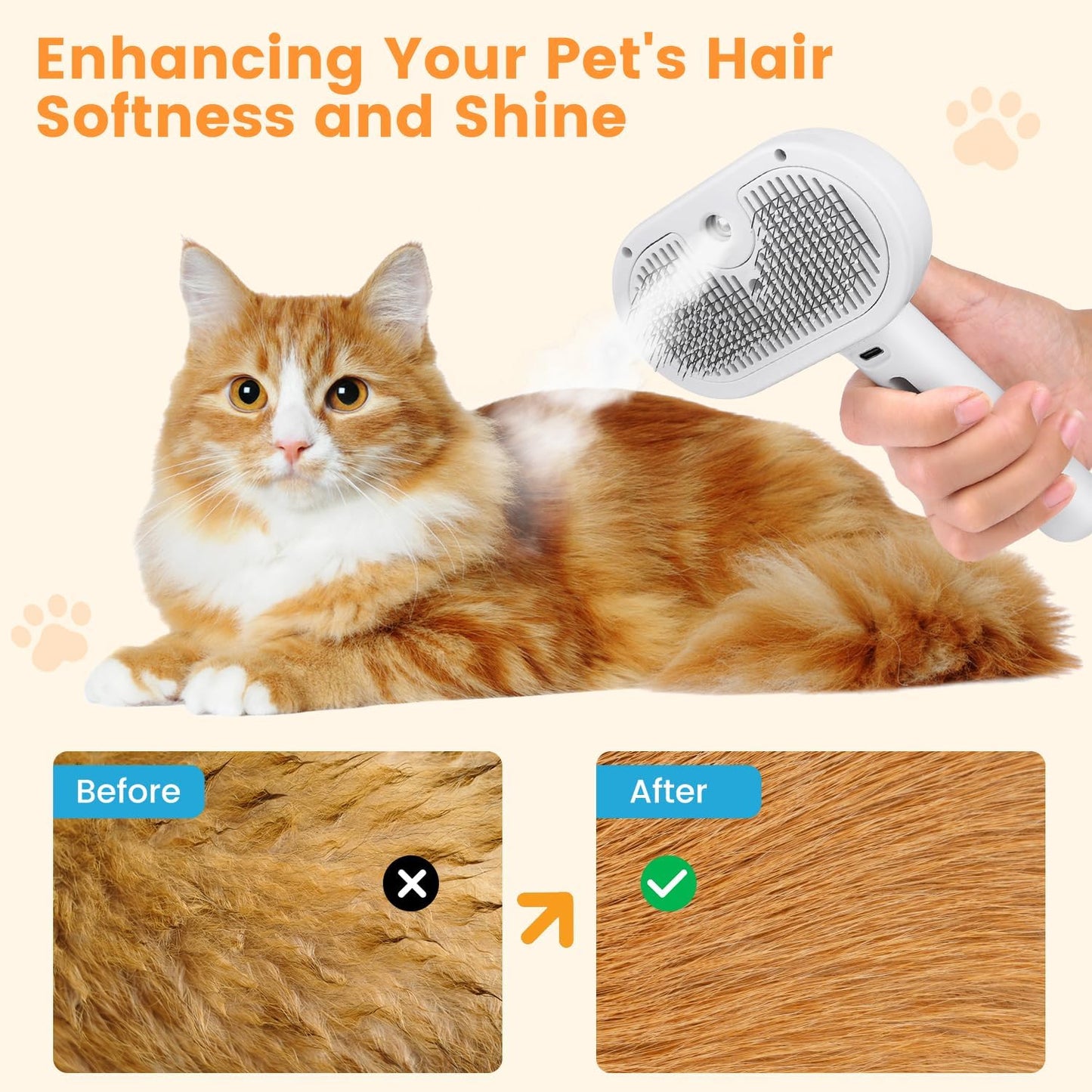 3-in-1 Pet Steam Brush – Hair Removal & Grooming Comb with Water Spray for Cats & Dogs