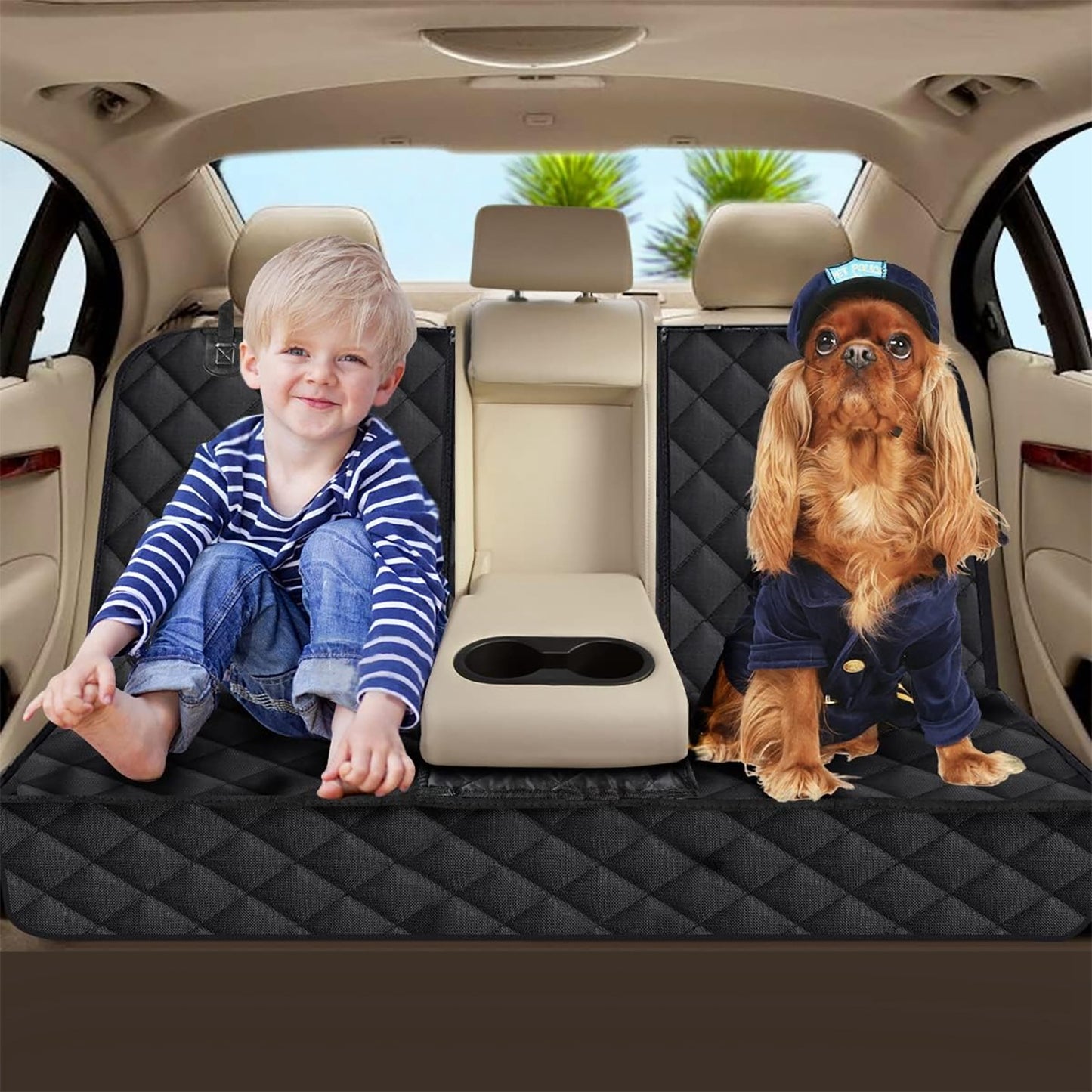 Dog Car Seat Cover – Waterproof & Scratchproof Back Seat Protector with Safety Belt for Car, SUV & Truck